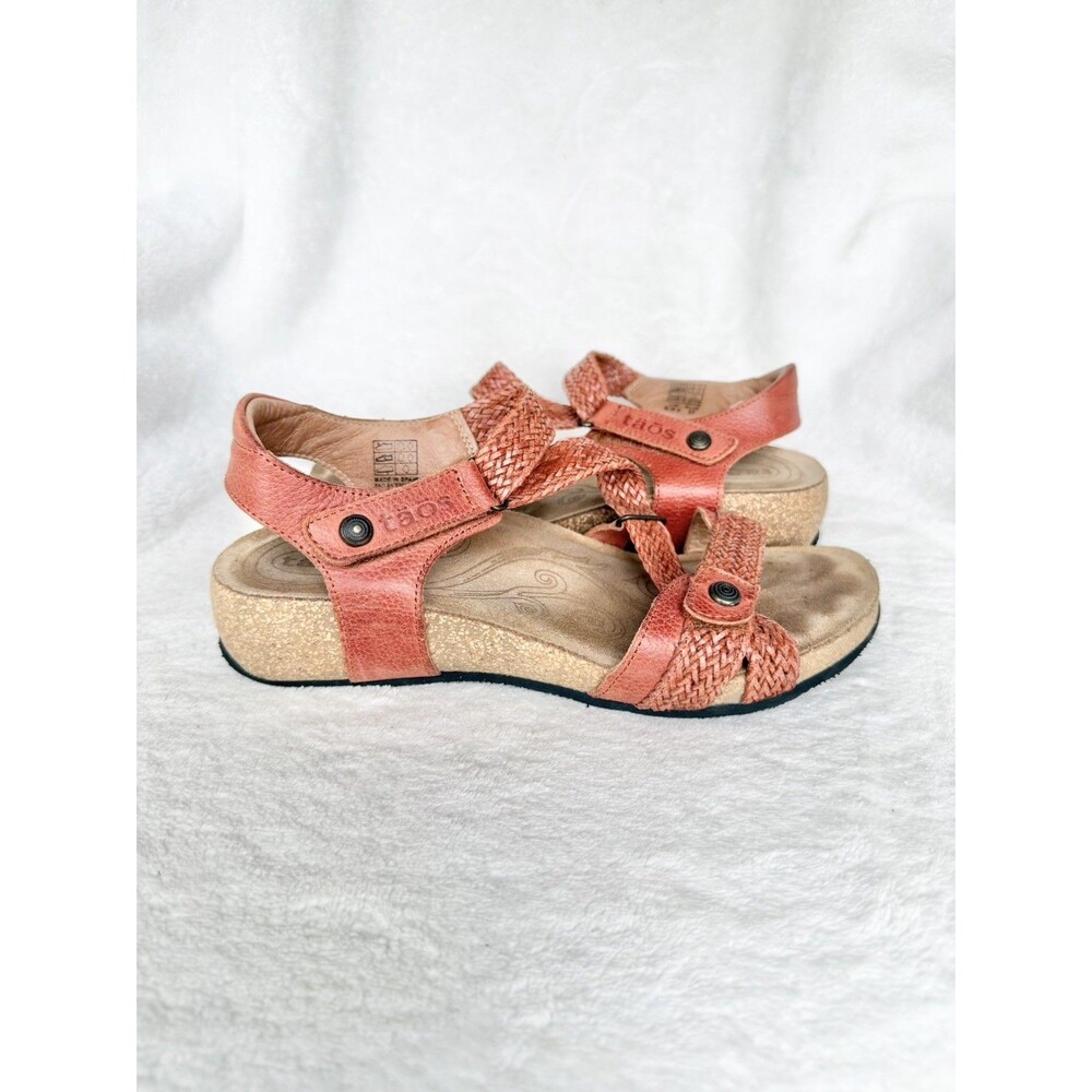 Taos Trulie Leather Woven Slingback Open Toe Camel Sandals 37 Womens 6-6.5